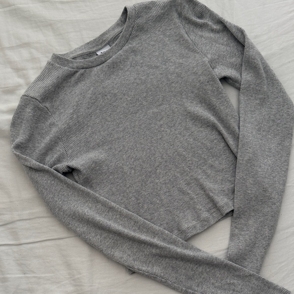 TNA Tops - Tna Gray Ribbed Long Sleeve Crop Top